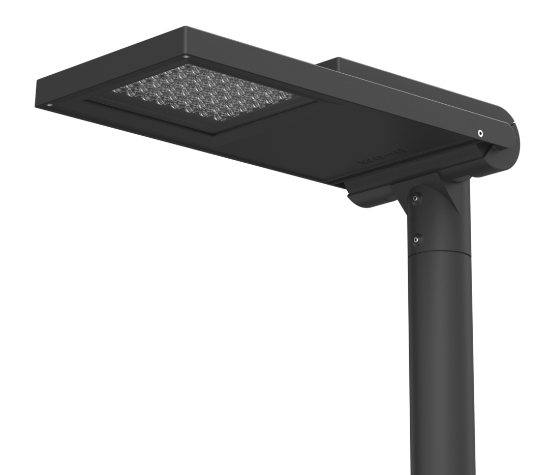 Die flache, puristische Form der Mastleuchten ist zeitlos und passt in jede Umgebung, von der Wohnstrae bis zum Boulevard. Das reduzierte Leuchtenvolumen spart Material und Bearbeitungsschritte.