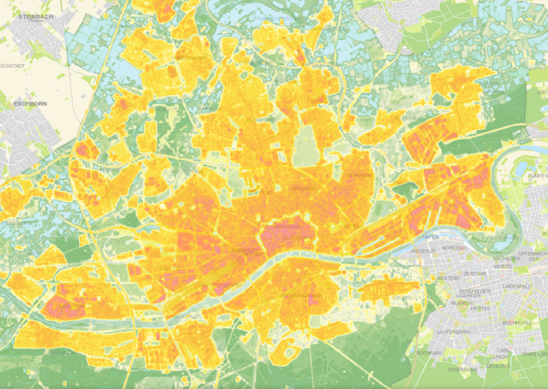 Handeln tut Not: Die Klimakarte von Frankfurt am Main zeigt die innerstädtischen Erwärmungsgebiete.