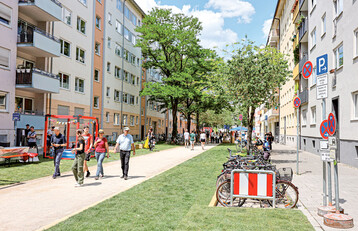 Forschungsprojekt zur Verkehrsberuhigung und Mobilittswende: Die Mnchner Kolumbusstrae wurde temporr begrnt.
