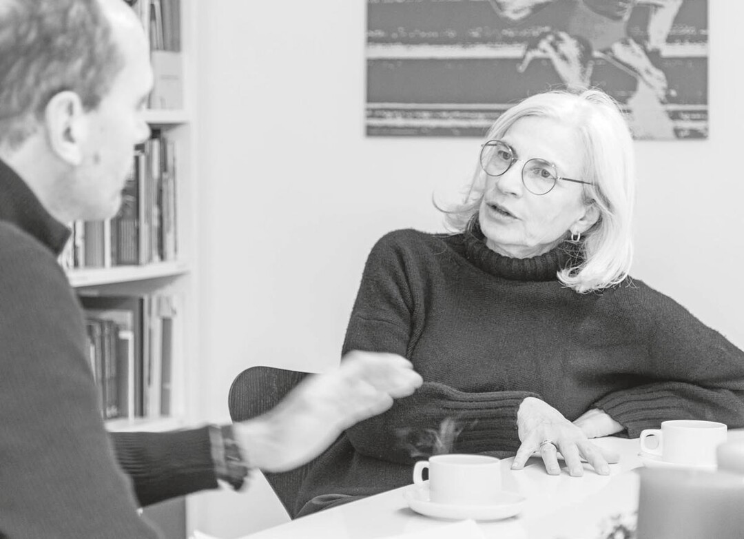 Andrea Gebhard, Prsidentin der Bundesarchitektenkammer im Gesprch mit unserem Autor Thomas Jakob in ihrem Planungsbro in Mnchen.