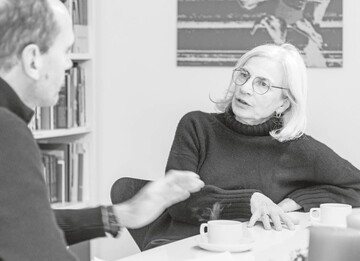 Andrea Gebhard, Prsidentin der Bundesarchitektenkammer im Gesprch mit unserem Autor Thomas Jakob in ihrem Planungsbro in Mnchen.