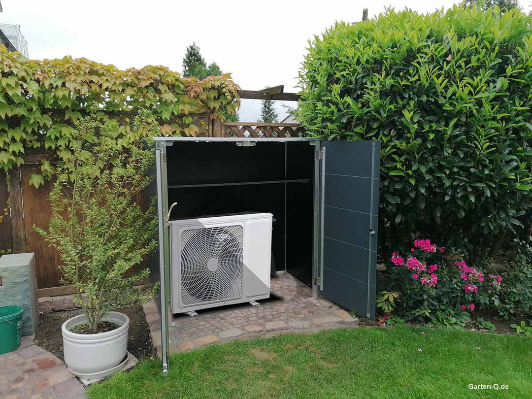 Der Gartenschrank schtzt die Wrmepumpe auch vor Witterungseinflssen.