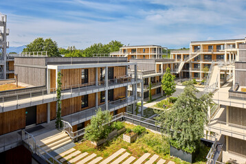 Auf den Fahrradhusern liegen begehbare Dachterrassen mit Hochbeeten, die Bewohnerinnen und Bewohner in Absprache bepflanzen knnen.