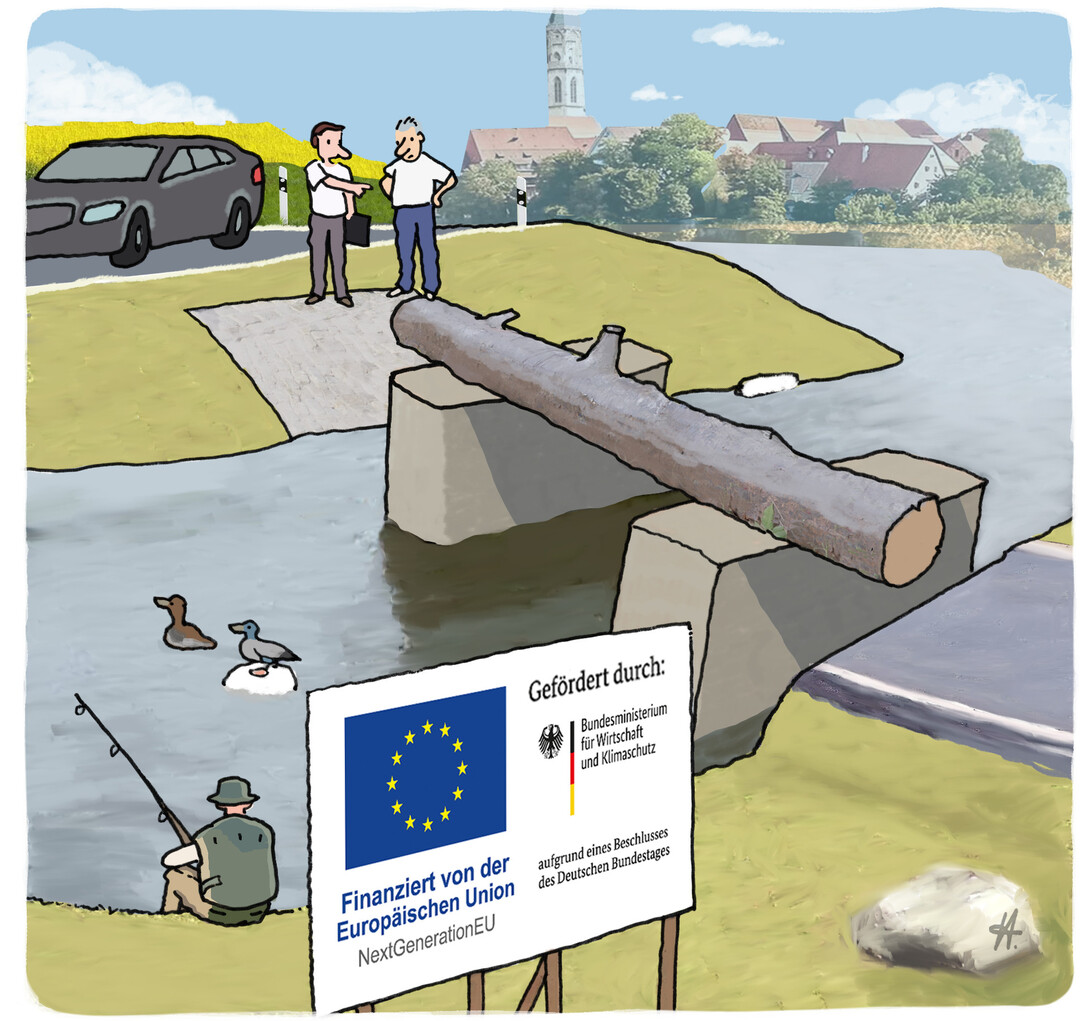 Ich sehe selber, dass hier was fehlt. Die Frderung hat aber leider nicht fr die komplette Brcke gereicht. Wenn die Kasse leer ist, muss man halt improvisieren.