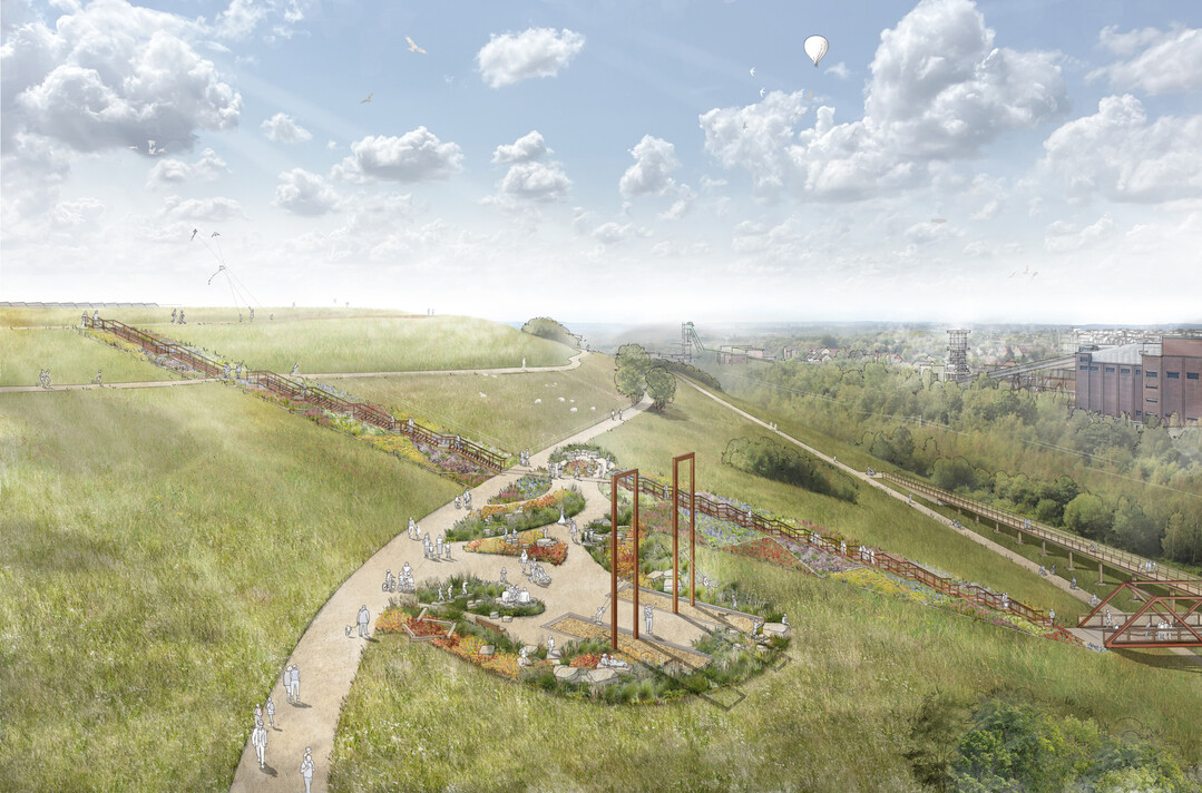 Fnf Zukunftsgrten wird die Internationale Gartenschau 2027 prsentieren. Hier ein Rendering fr den Deusenberg in Dortmund.