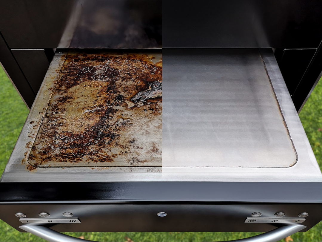 Vorher-nachher: Der BBQ-Butler bietet eine unkomplizierte Selbstreinigung.