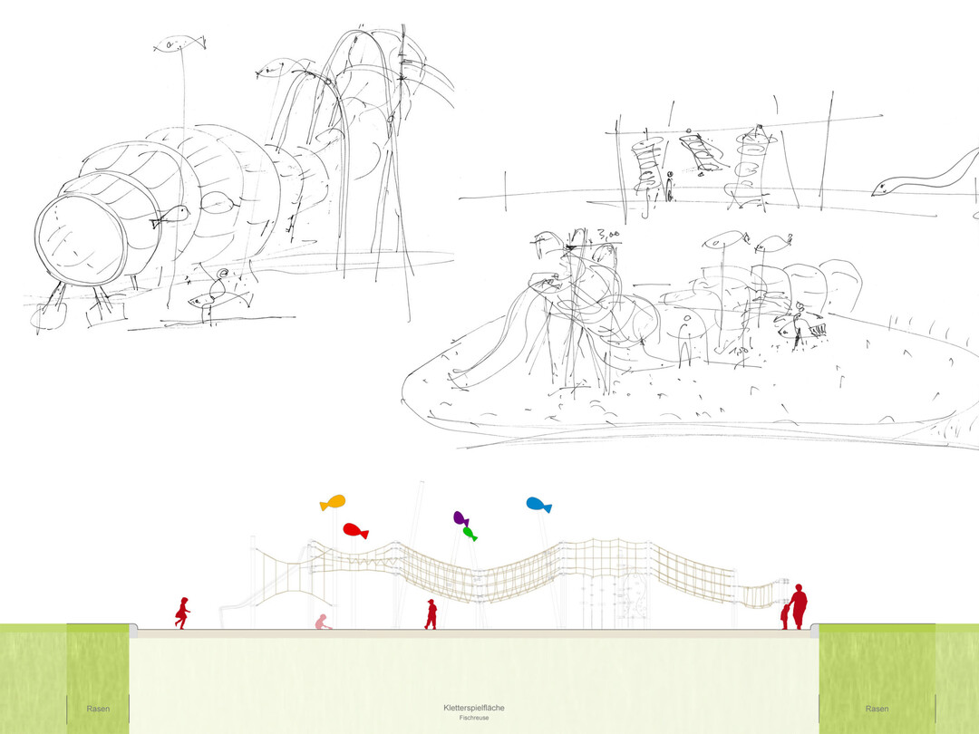 Skizze Spielidee Klettern in der Reuse