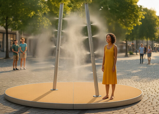Die COOLDOWN-Serie khlt den Stadtraum ohne bauliche Eingriffe -  im Bild die schlanken Sulen von AQUAFUN.