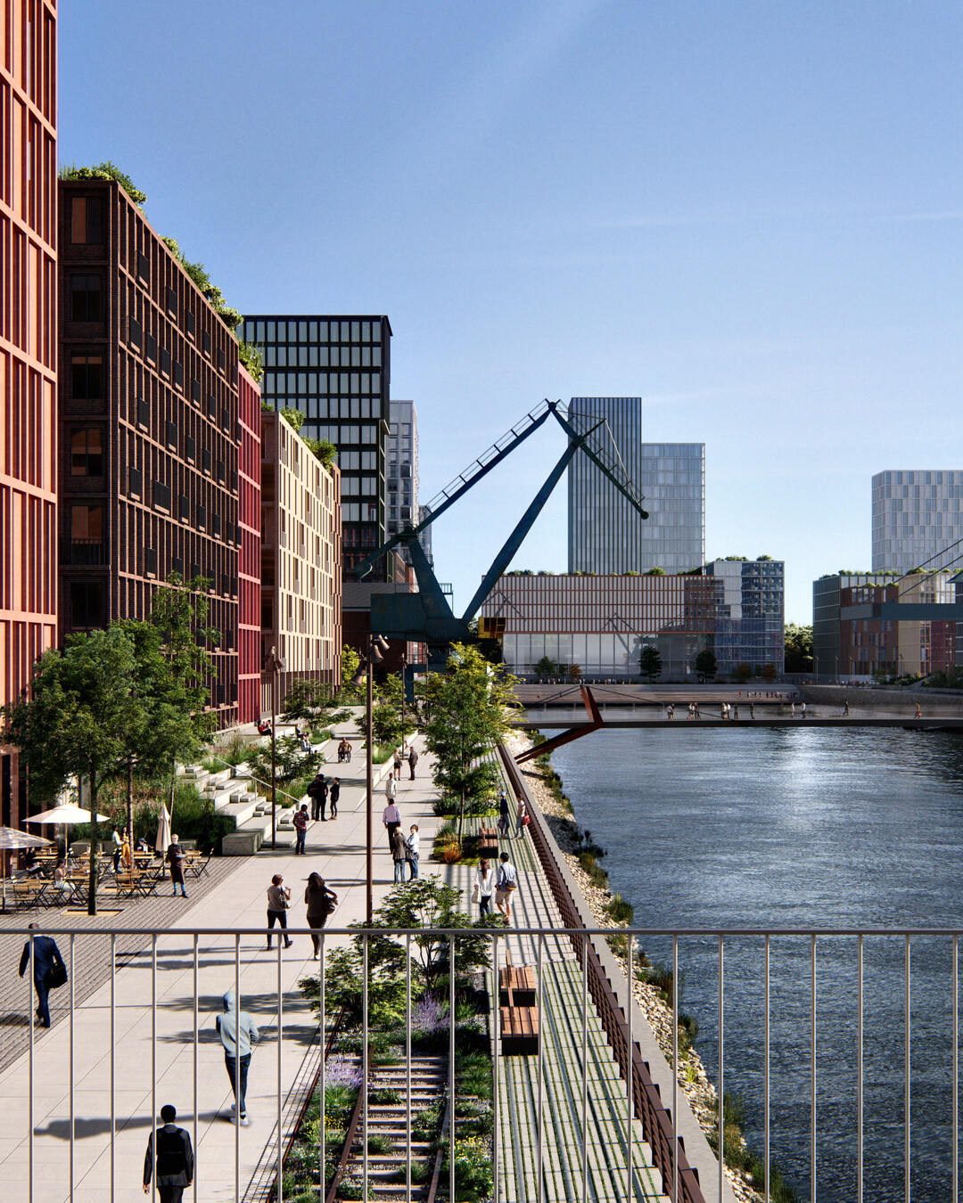 Deutzer Hafen: Blick auf die Hafenkante und neu geschaffene Promenade