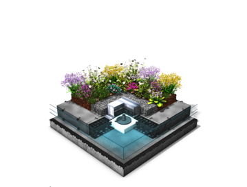 Der HydroSpacer HS 170 im ZinCo-Systemaufbau „Sponge City Roof“ speichert bis zu 160 l/m² Wasser. Bis zu 11 l/m² können dabei täglich an die Bepflanzung abgegeben werden.