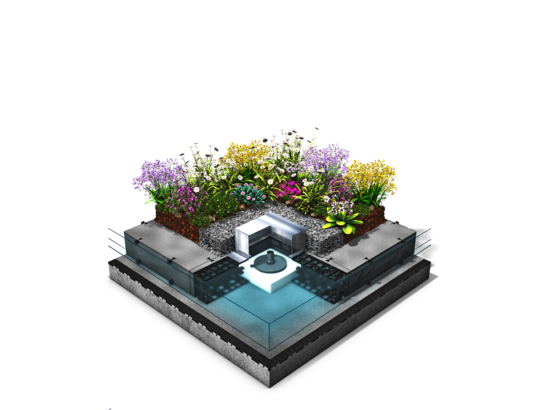 Der HydroSpacer HS 170 im ZinCo-Systemaufbau �Sponge City Roof� speichert bis zu 160 l/m� Wasser. Bis zu 11 l/m� k�nnen dabei t�glich an die Bepflanzung abgegeben werden.