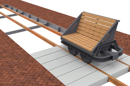 Die Lorenbank ist auf einer Betonplatte befestigt.