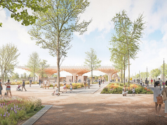 Entwurf Eingangspavillon, Rheinpark Duisburg. Der Park ist einer der Zukunftsg�rten der IGA 2027.