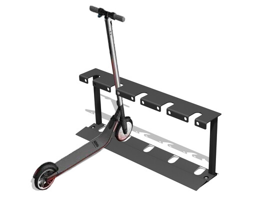 Auch bei Tidy-Kids, der kleineren Varianten des Tidy-Modells für die beliebten Cityroller, lässt sich mit einem Spiralschloss zusätzlich sichern. Die Mulde in der Bodenplatte hält die Roller in der Spur.