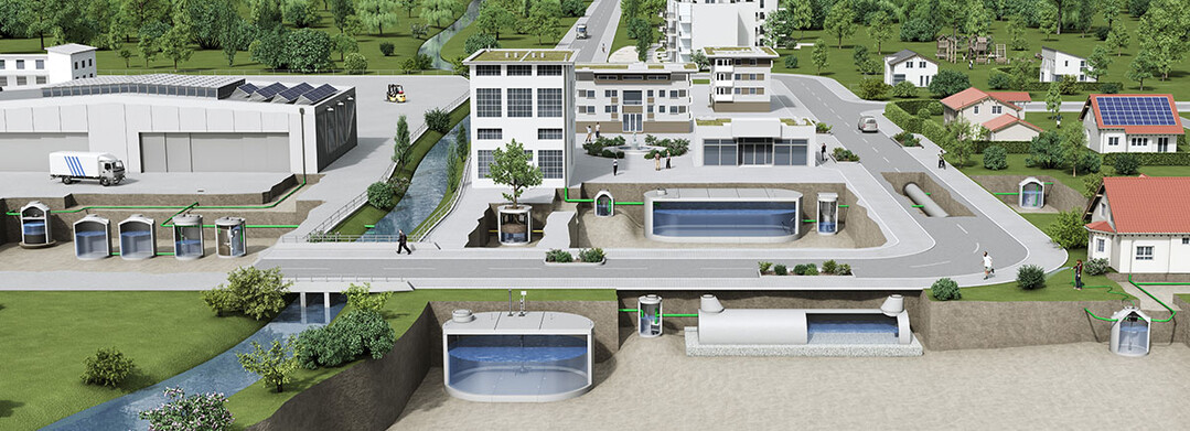 Mall-Lsungen fr den Umgang mit Regenwasser gibt es fr die Anforderungen im industriellen, kommunalen und privaten Bereich