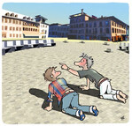 „Da! Bäume!! Ich sehe es ganz deutlich: Bäume und Schatten!!“„Scheiß Fata Morgana, Dieter. Bänke, nichts als Sitzbänke! Tja, da könnnen wir uns höchstens in die pralle Sonne setzen ...“