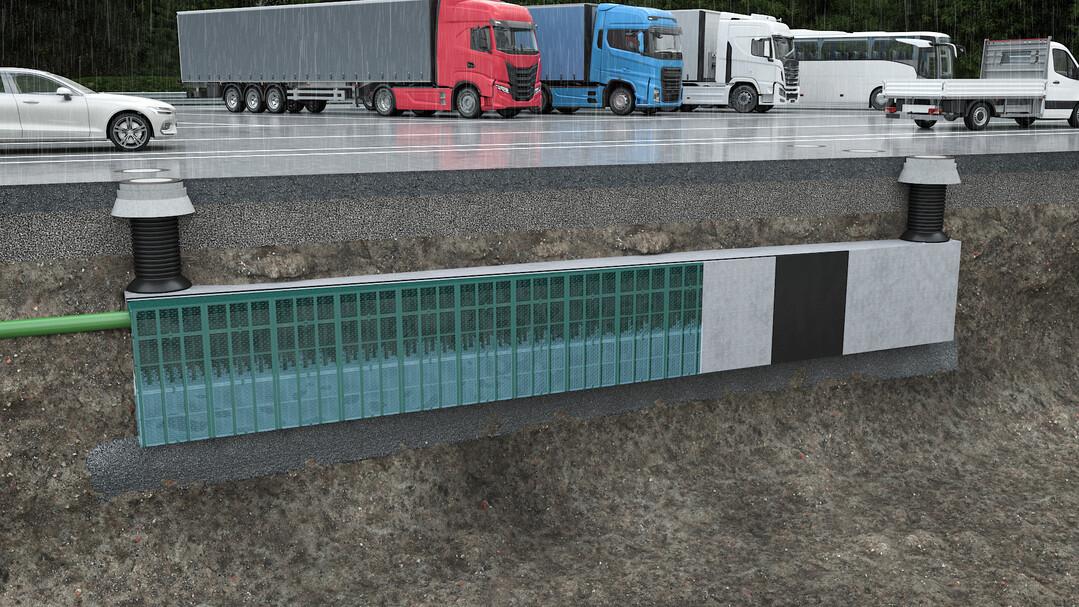 Die Rigolenfüllkörper Rigofill inspect von Fränkische lassen sich flexibel nutzen – zur Versickerung, Rückhaltung oder Speicherung von Regenwasser in Verbindung mit einem Spezialvlies
