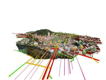 Visualisierte Ergebnisse einer Brgerumfrage auf der Basis eines digitalen Zwillings der Stadt Herrenberg.