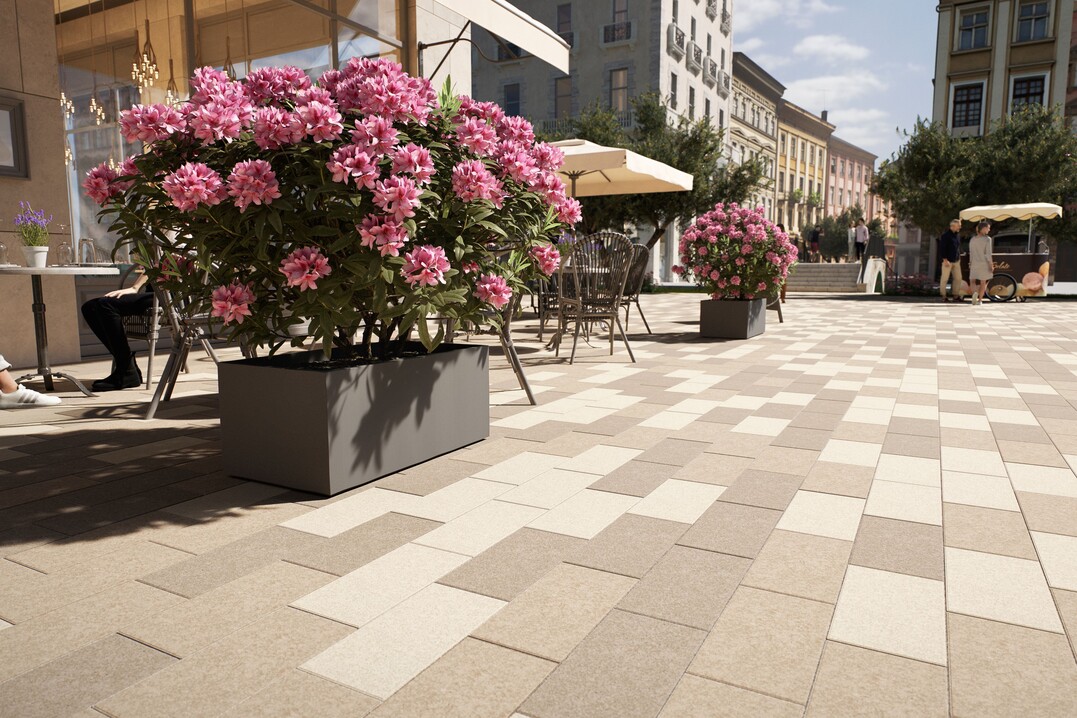 Assoziationen vom sonnigen Süden weckt FCN mit dem neuen Gestaltungspflaster Laguna im warmen Farbdreiklang sandbeige.