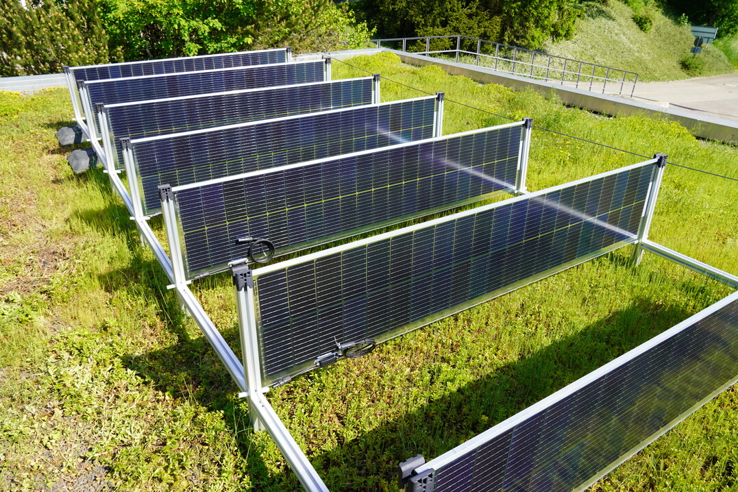 Optigrün-Solar „SOLon“, das vertikale PV-System für Gründächer