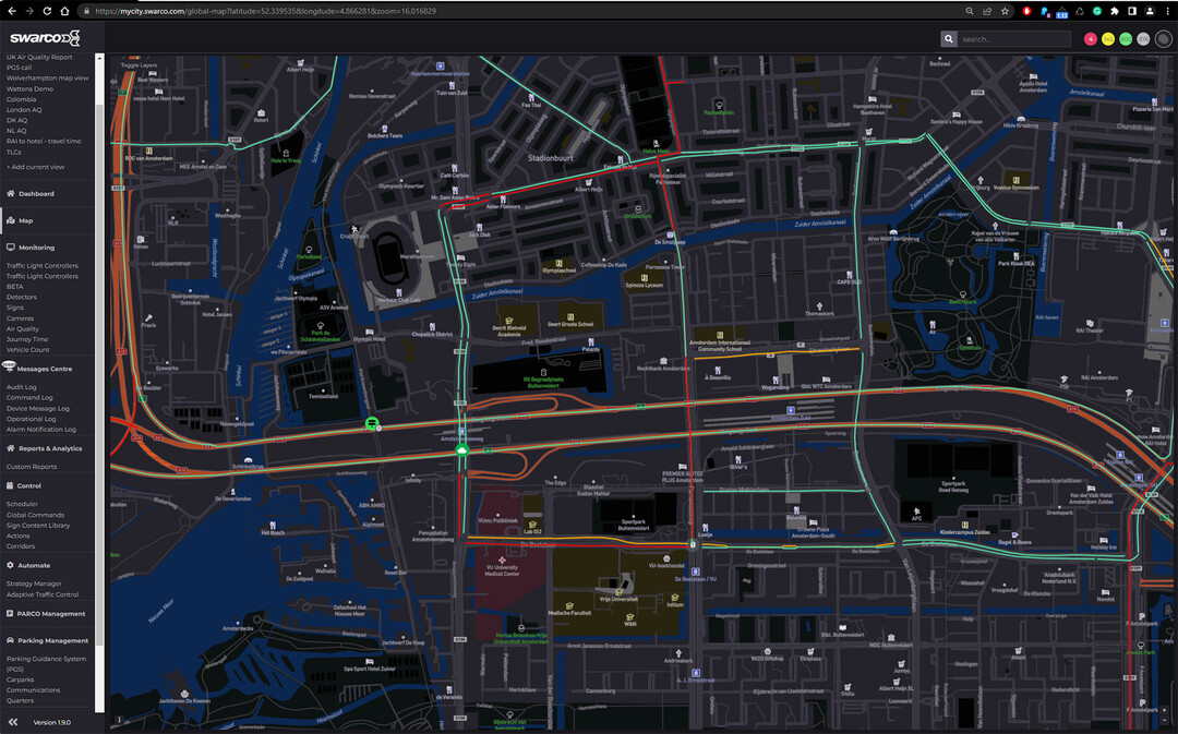 Eine der neuen Funktionen in SWARCO MyCity: Analyse von historischen Verkehrsdaten, hier der Vergleich von drei verschiedenen Routen ber einen vorab definierten Zeitraum.